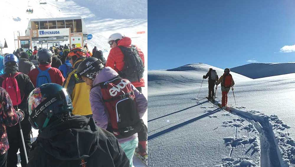Ski lift queues versus ski touring